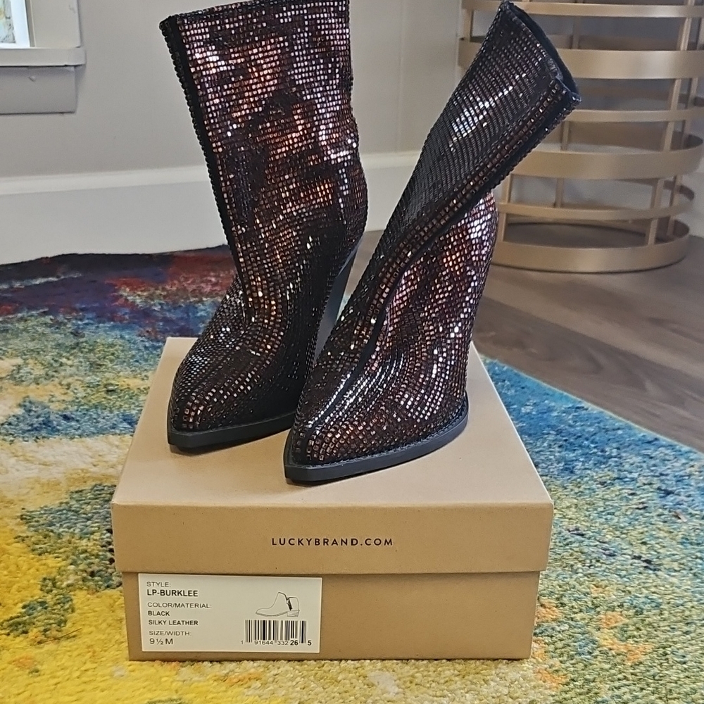 Lucky Brand Women's Glitter Heeled Boots - Black